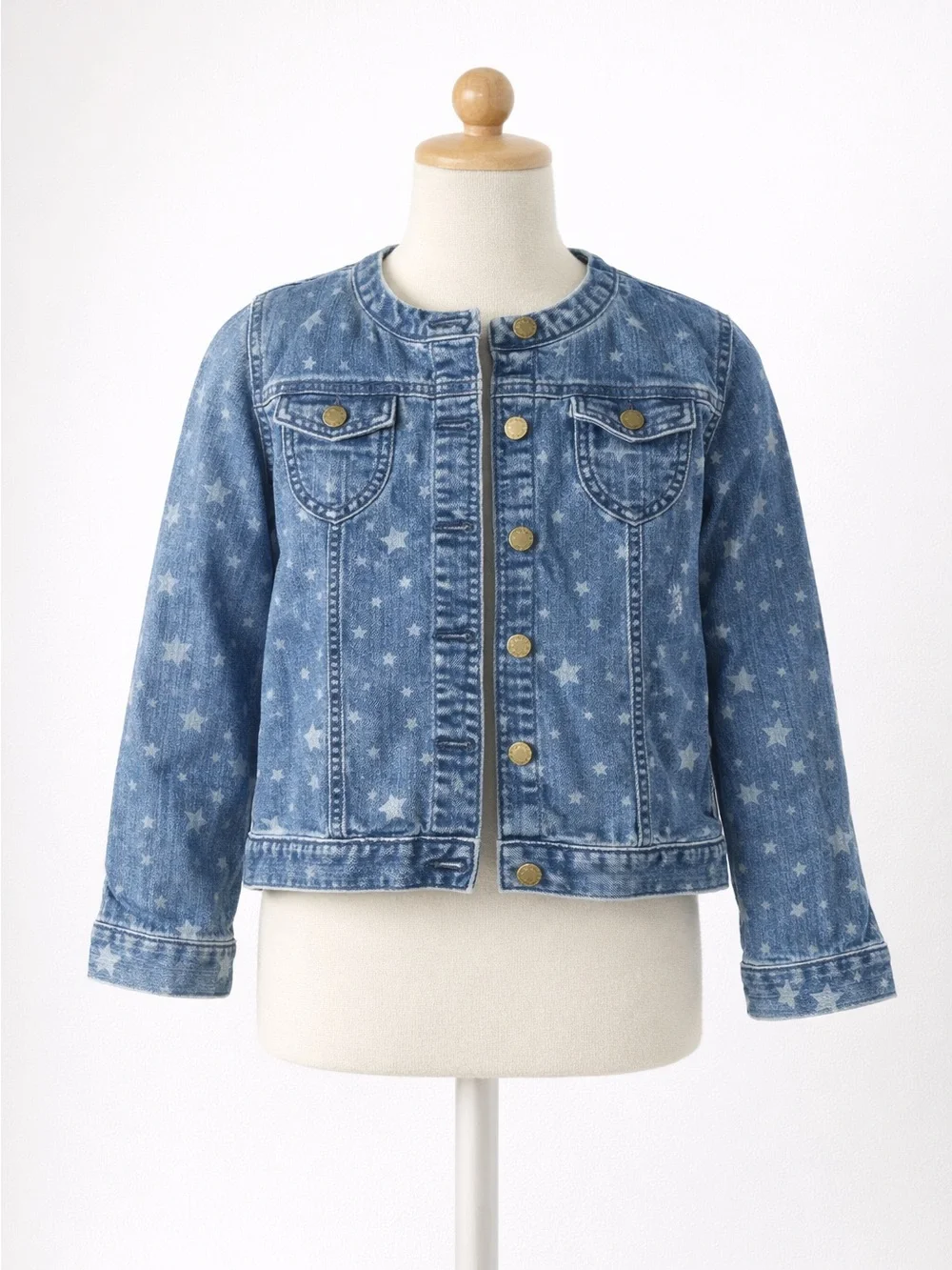 Lands' End blue preppy spring summer cute Denim Jacket with stars sz 10 girls